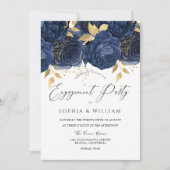 Navy Indigo Blue & Gold Floral Engagement Party Kaart (Voorkant)
