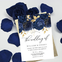 Navy Indigo Blue & Gold Floral Wedding