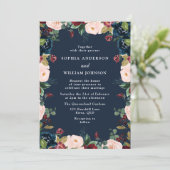 Navy Indigo Burgundy Blush Floral Wreath Wedding Kaart (Staand voorkant)