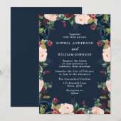 Navy Indigo Burgundy Blush Floral Wreath Wedding Kaart (Voorkant / Achterkant)