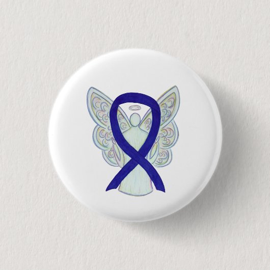 Navy, Indigo, Dark Blue Awareness Ribbon Angel Pin Ronde Button 3,2 Cm (Voorkant)