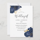Navy Indigo Flowers legant All Seasons Weddenschap Kaart (Voorkant)