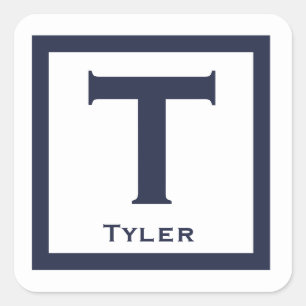Navy Initiaal Name Kinder Boy Party Back to School Vierkante Sticker
