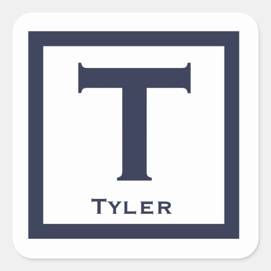 Navy Initiaal Name Kinder Boy Party Back to School Vierkante Sticker (Voorkant)