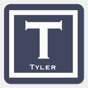 Navy Initiaal Name Kinder Boy Party Back to School Vierkante Sticker