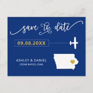 Navy Iowa Bruiloft Save the Date Map Briefkaart