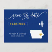 Navy Iowa Bruiloft Save the Date Map Briefkaart (Voorkant)