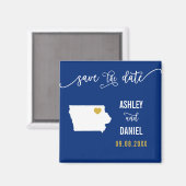 Navy Iowa Wedding Save the Date Map Magneet (Voorkant / Achterkant)
