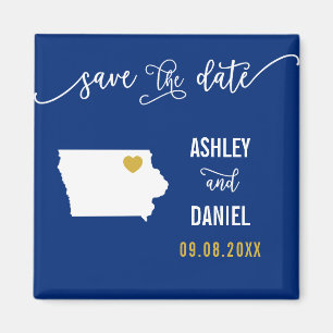 Navy Iowa Wedding Save the Date Map Magneet