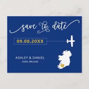Navy Ireland Wedding Save the Date Map Briefkaart