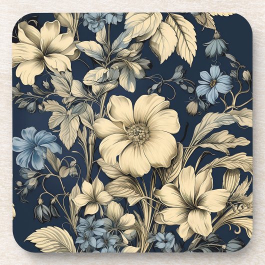  Navy & Ivoor Flowers Wedding Onderzetter (Voorkant)
