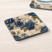  Navy & Ivoor Flowers Wedding Onderzetter (Linkerzijde)