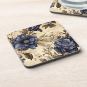  Navy & Ivoor Flowers Wedding Onderzetter (Linkerzijde)