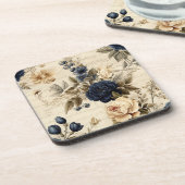  Navy & Ivoor Flowers Wedding Onderzetter (Linkerzijde)