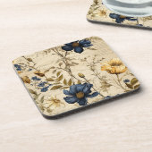  Navy & Ivoor Roos bruiloft Onderzetter, Elegant Bier Onderzetter (Linkerzijde)