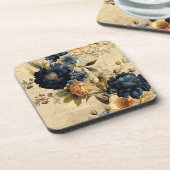  Navy & Ivoor Roos bruiloft Onderzetter, Elegant Bier Onderzetter (Linkerzijde)