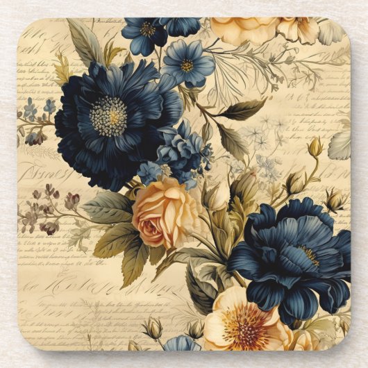  Navy & Ivoor Roos bruiloft Onderzetter, Elegant Bier Onderzetter (Voorkant)