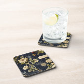  Navy & Ivoor Roos bruiloft Onderzetter, Elegant Bier Onderzetter (Rechterzijde)