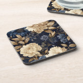  Navy & Ivoor Roos bruiloft Onderzetter, Elegant Bier Onderzetter (Linkerzijde)