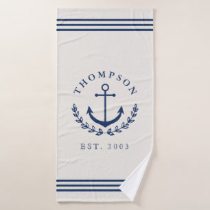 Navy Ivory Anchor Wreattical Name & Year Est Badhanddoek