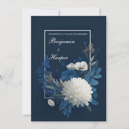 Navy & Ivory Bloom Wedding Kaart