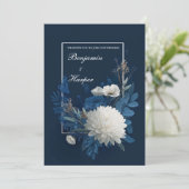Navy & Ivory Bloom Wedding Kaart (Staand voorkant)