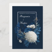 Navy & Ivory Bloom Wedding Kaart (Voorkant / Achterkant)