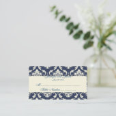 Navy Ivory Damask Trouwtafel Place Card Plaatskaartje (Staand voorkant)