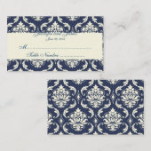 Navy Ivory Damask Trouwtafel Place Card Plaatskaartje (Voorkant / Achterkant)