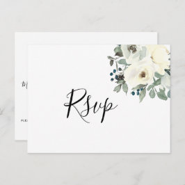 Navy Ivory Floral RSVP Briefkaart met Maaltijdkeuz