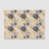  Navy & Ivory Flowers Weefselpapier, Elegant Tissuepapier (Voorkant)