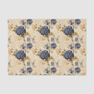  Navy & Ivory Flowers Weefselpapier, Elegant Tissuepapier