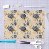 Navy & Ivory Flowers Weefselpapier, Elegant Tissuepapier (Craft)
