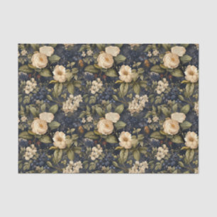 Navy & Ivory Flowers Weefselpapier, Elegant Tissuepapier