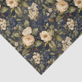  Navy & Ivory Flowers Weefselpapier, Elegant Tissuepapier (Detail)