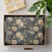  Navy & Ivory Flowers Weefselpapier, Elegant Tissuepapier (Geschenk)