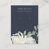 NAVY IVORY WHITE FLORAL BUNCH EARRING DISPLAY VISITEKAARTJE (Voorkant)