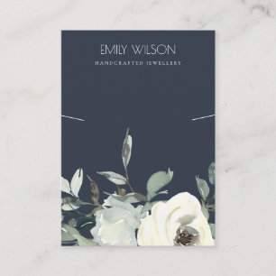 NAVY IVORY WHITE FLORAL BUNCH KETTING DISPLAY VISITEKAARTJE