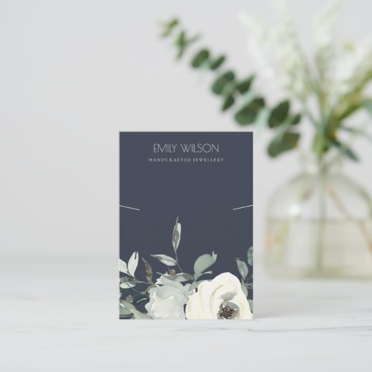 NAVY IVORY WHITE FLORAL BUNCH KETTING DISPLAY VISITEKAARTJE (Staand voorkant)