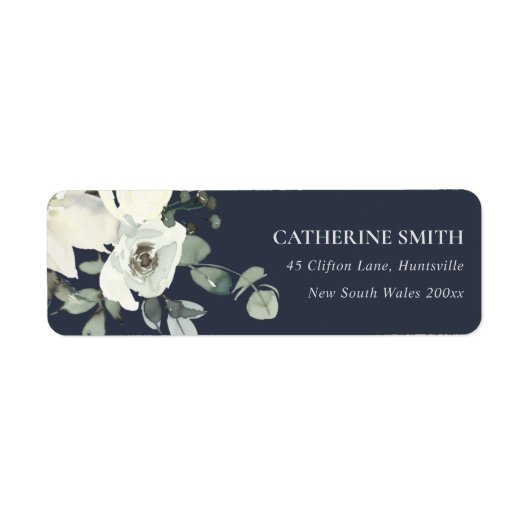 NAVY IVORY WHITE FLORAL WATERVERF BUNCH ADRES ETIKET (Voorkant)