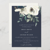 NAVY IVORY WHITE FLORAL WATERVERF BUNCH WEDDING KAART (Voorkant / Achterkant)