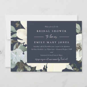 NAVY IVORY WHITE FLORAL WATERVERF VRIJGEZELLENFEES KAART