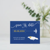 Navy Jamaica Wedding Save the Date Map Briefkaart (Staand voorkant)