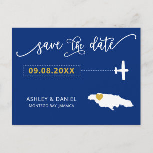 Navy Jamaica Wedding Save the Date Map Briefkaart