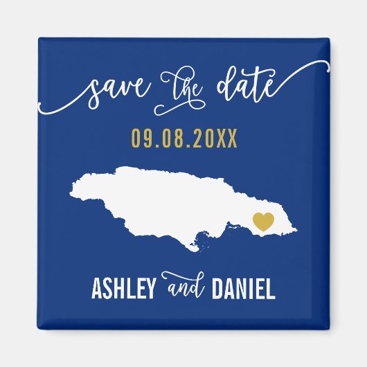 Navy Jamaica Wedding Save the Date Map Magneet (Voorkant)