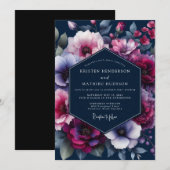 Navy Jewel Tone Flora Wedding Kaart (Voorkant / Achterkant)