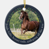 Navy Jingle Bells Horsey staarten huisdier paard K Keramisch Ornament (Voorkant)