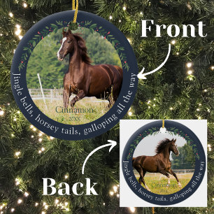 Navy Jingle Bells Horsey staarten huisdier paard K Keramisch Ornament