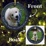 Navy Jingle Bells Pet Dog Christmas Keramisch Ornament<br><div class="desc">Navy Jingle Bells Pet Dog Kerst Keramisch Ornament. Vier de allereerste kerst van je harige vriend in stijl met ons Navy Ceramic Ornament! Dit prachtige ornament beschikt over twee foto's, een op de voorkant en een op de achterkant, elegant ingelijst in de marine en versierd met feestelijk kerstgroen en bessen....</div>