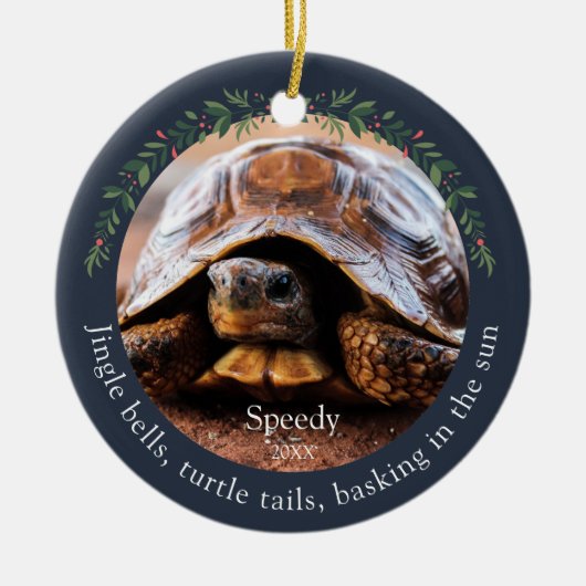 Navy Jingle Bells Pet Turtle Kerstmis Keramisch Ornament (Voorkant)